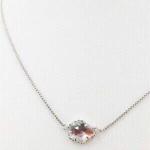 Kendra Scott Tess Necklace Silver Tone Dichroic Glass Pendant Signed Charm 18in